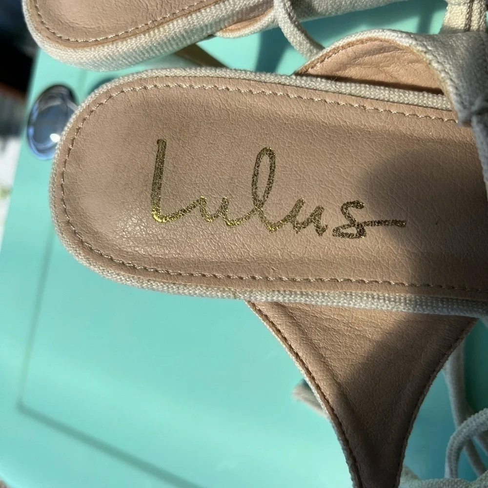 Lulu’s Bone Wiley Square Toe Lace Up High Heel Sandals 11